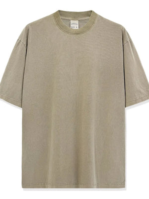 Oversized pigment-dyed crewneck tee in Khaki with a relaxed fit and crew neckline.