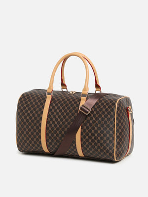 duffle bag in dark brown with reinforced handles and medium