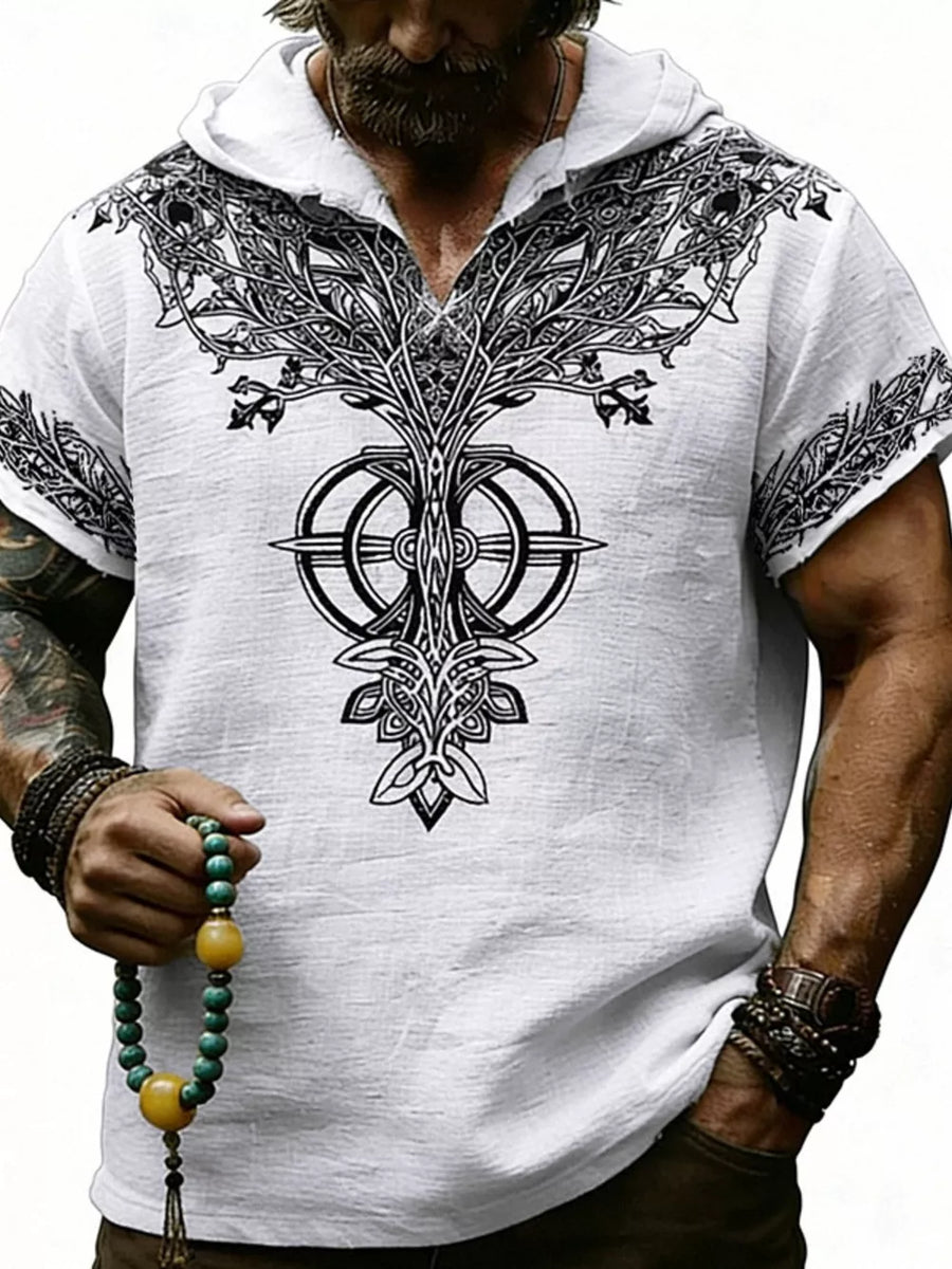 Men's Full Size Printed Hooded Short Sleeve Top in White, view 17