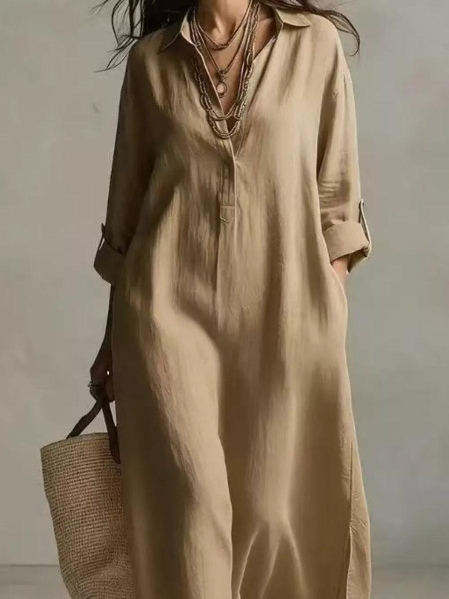 Full Size Casual Midi Shirt Dress Plus Size in Blue