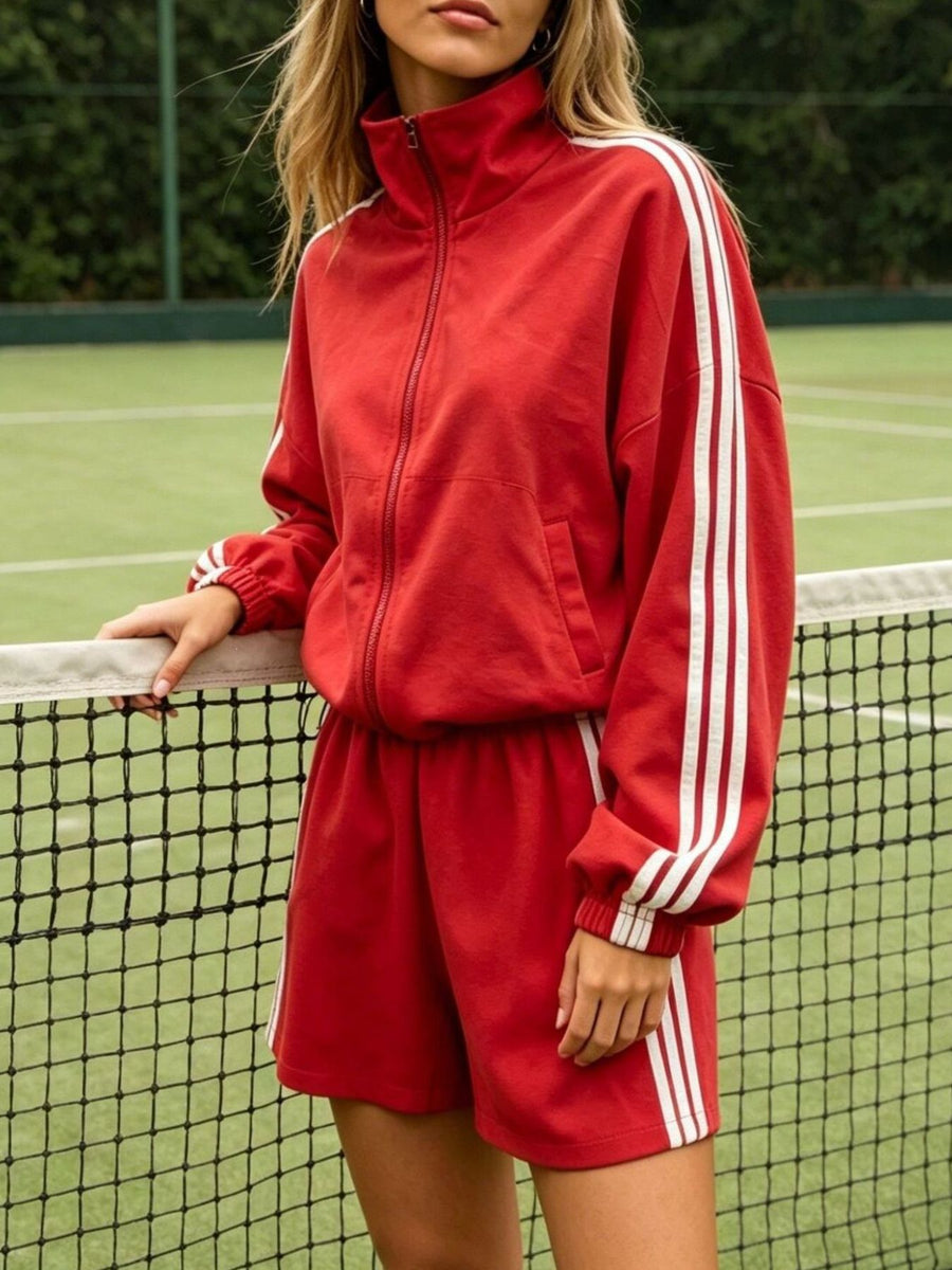 track jacket in Grey with ribbed and cropped