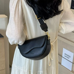 Black with Leather Crescent Crossbody Bag in Black