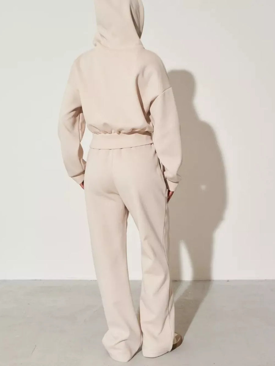 Apricot with Zip-up Hoodie And Wide-leg Pants Set