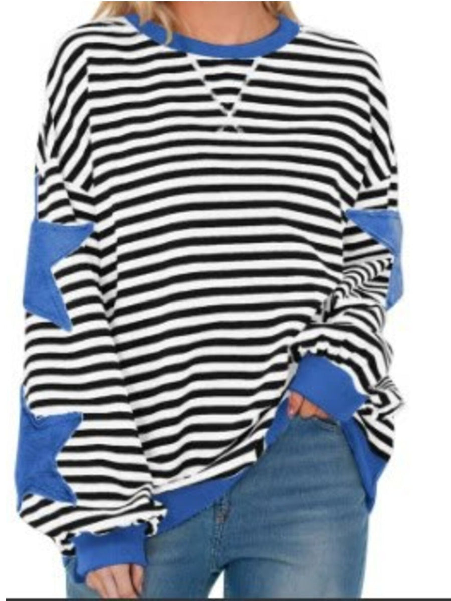 sweatshirt in Light Blue with striped and seam detail
