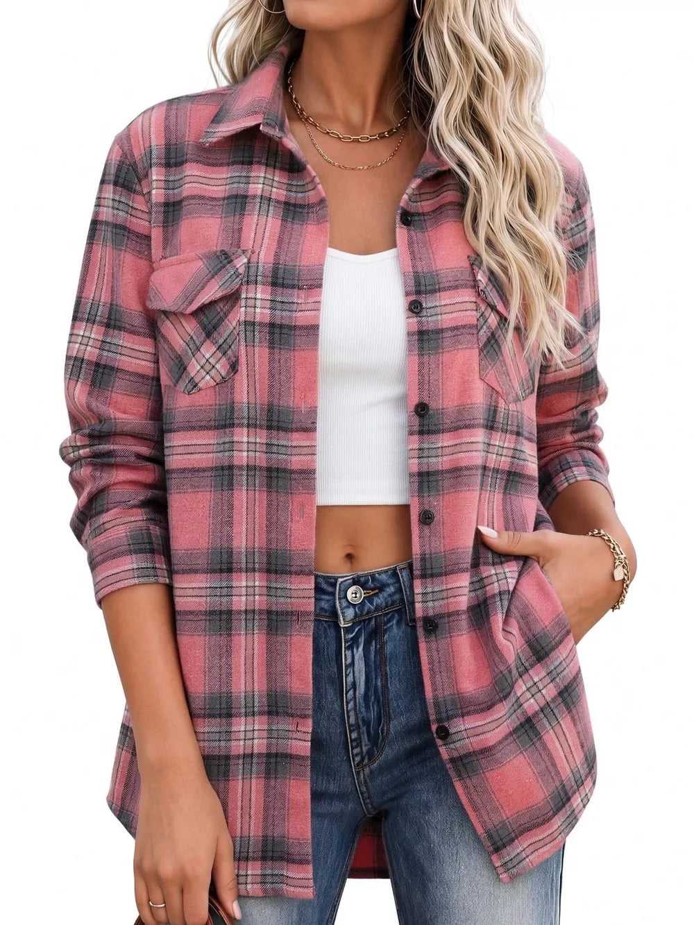 button-down shirt in Army Green with plaid and buttoned