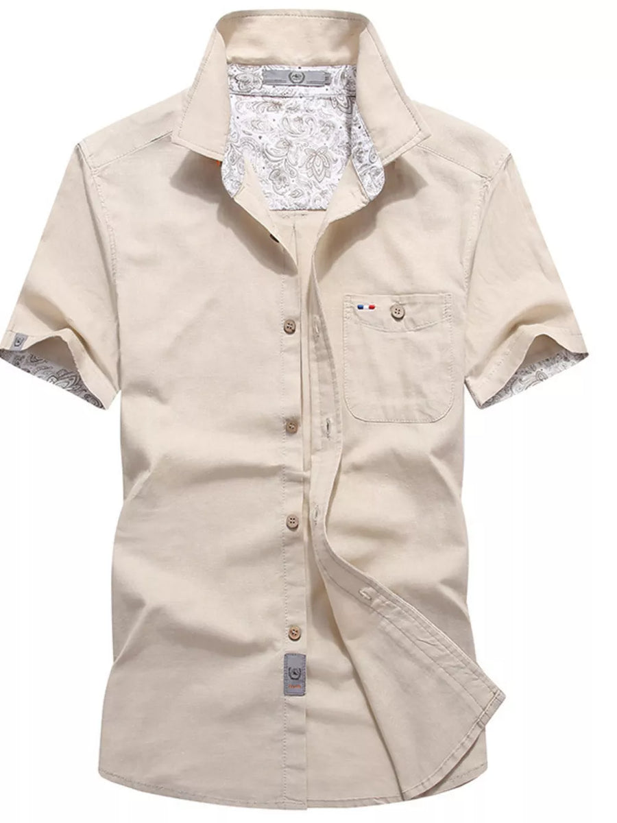 Eggshell Men's Full Size Button Up Short-sleeve Casual Shirt