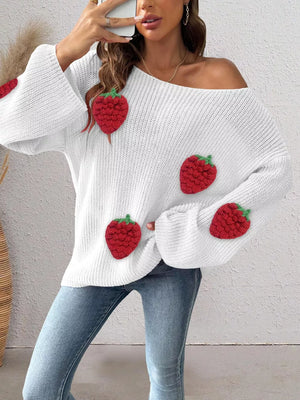 pullover sweater in white featuring applique and oversized fit