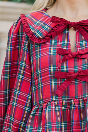 Plaid Tie Neck Ruffle Cuffs Blouse option 5