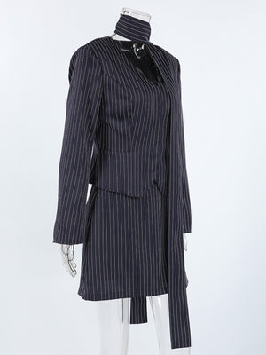 blazer featuring striped in white with 100% polyester Care instructions: Machine wash cold texture