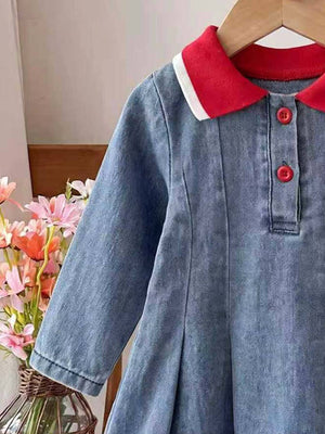 95%cotton,5%spandex Care instructions: Machine wash cold polo dress in Sea Blue with A-line silhouette