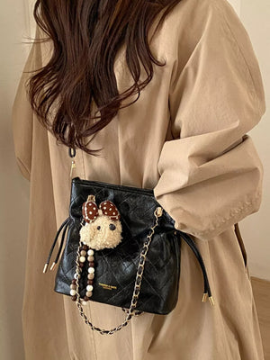 Pu Leather Crossbody Bag in Black
