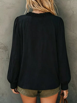 Frill V-neck Long Sleeve Blouse in Mustard