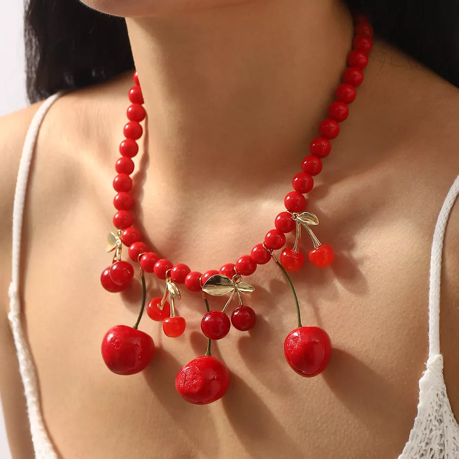 Red necklace with choker length and clasp