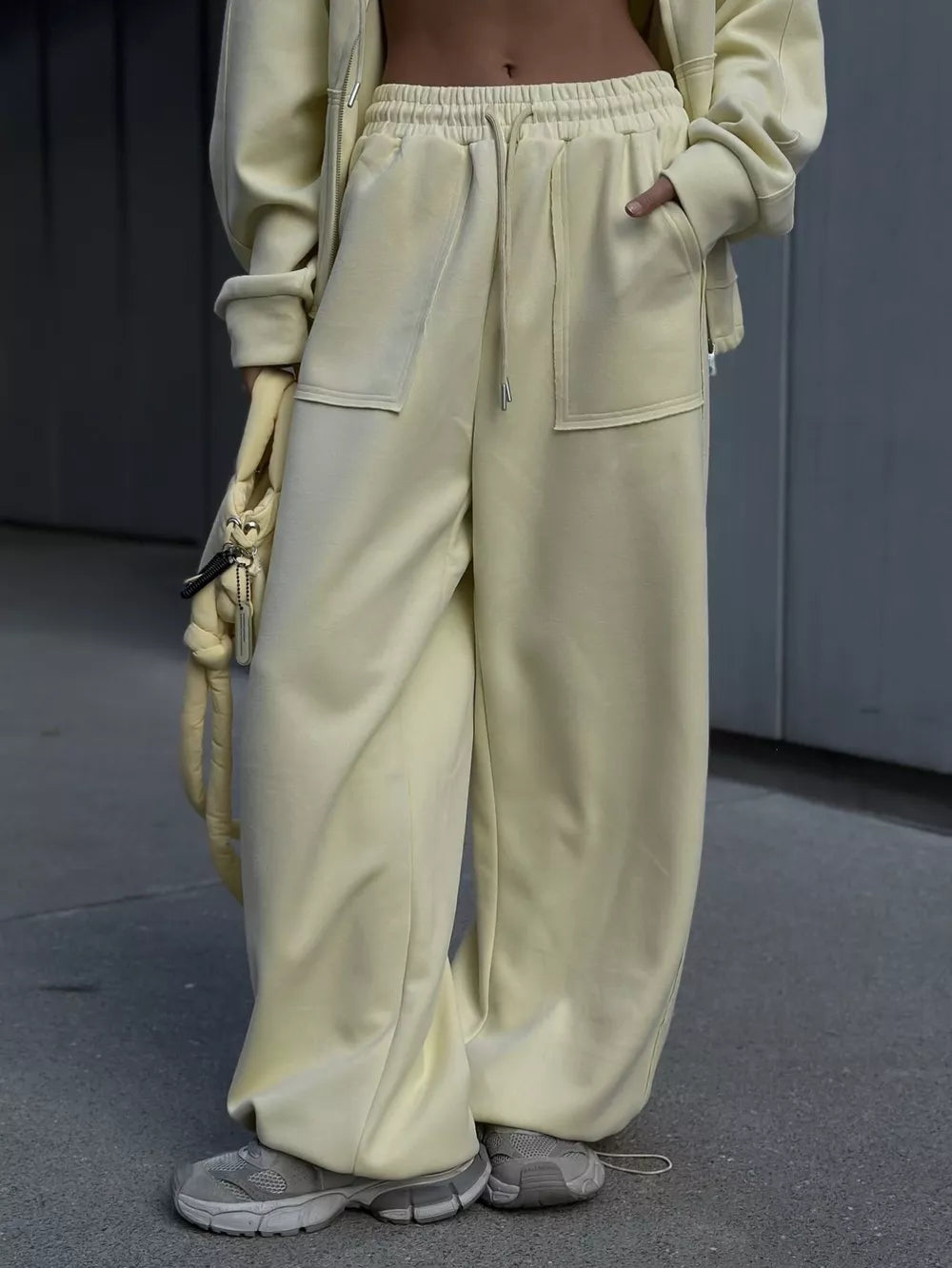 Light Gray with Oversized Zip-up Hoodie And Wide-leg Pants Set