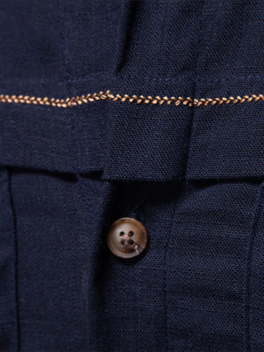 Dark Navy utility shirt with contrast stitching detail and button closure.