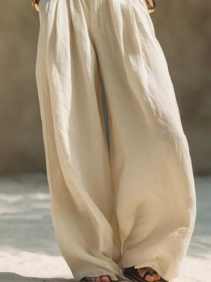Khaki Full Size Elastic Waistband Wide Leg Pants