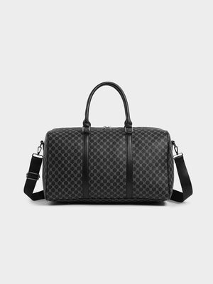 duffel bag in charcoal with geometric and top handles