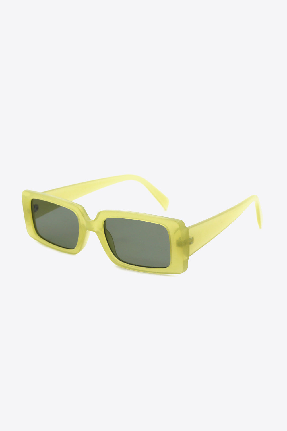 Citron Tint Rectangular Frame Shades with dark lenses and a bright yellow-green frame.
