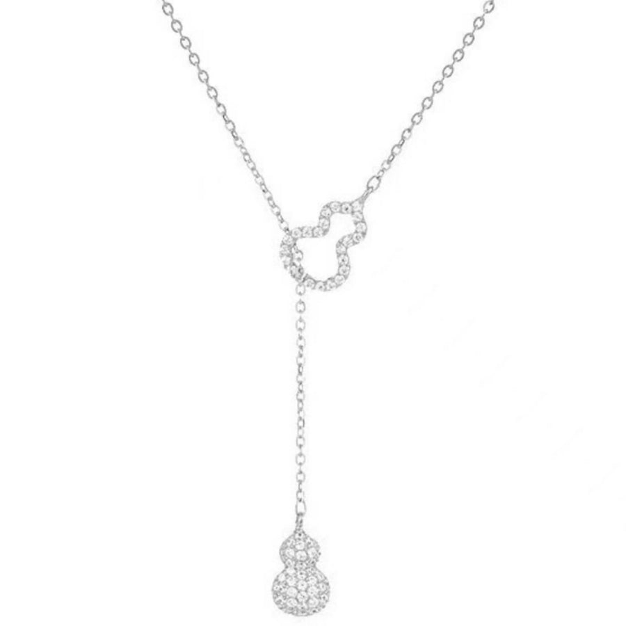 Silver zircon pendant necklace with double gourd charm.