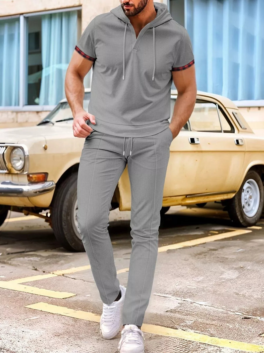 Men's Casual Short-sleeve Hoodie And Pants Set in White