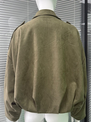 Army Green oversized bomber jacket with collared