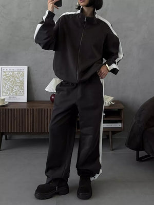Zip Up Long Sleeve Outerwear And Pants Set in Brown, view 12