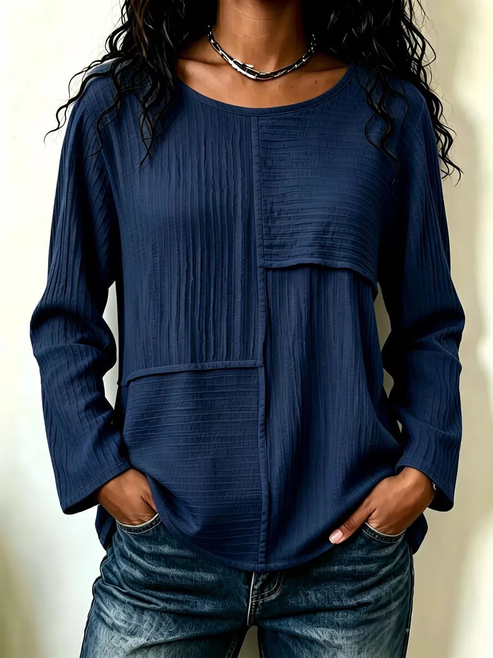 Purple relaxed blouse with round neck