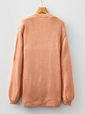 Embroidered Pumpkin Midi Cardigan in Sherbet, a knit sweater with crew neck and long sleeves.