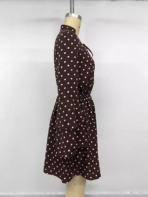 Polka Dot Flare Sleeve Tie Neck Dress option 7