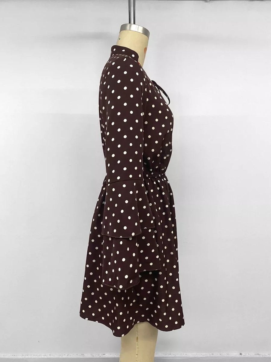 Polka Dot Flare Sleeve Tie Neck Dress option 7