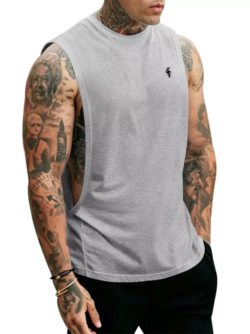Army Green Men's Full Size Round Neck Tank Top Plus Size