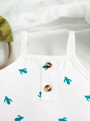 White baby bodysuit with cactus print and button detail