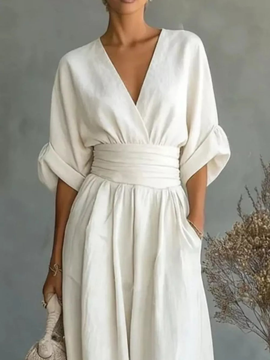 Wine Red Full Size Half Sleeve Wide Leg Jumpsuit