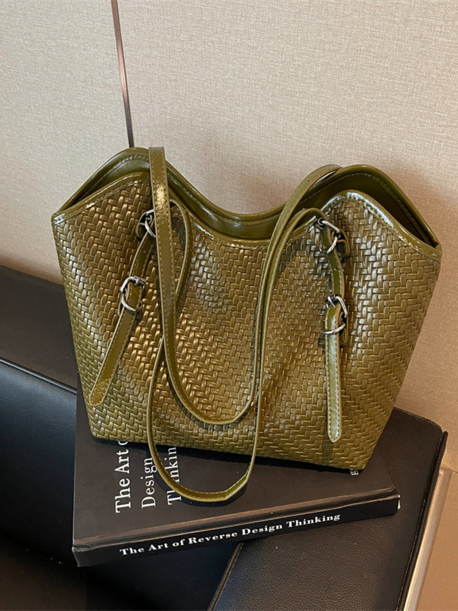 tote in Green with woven and woven texture