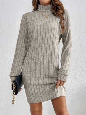 Mocha sweater dress featuring stretch and ribbed