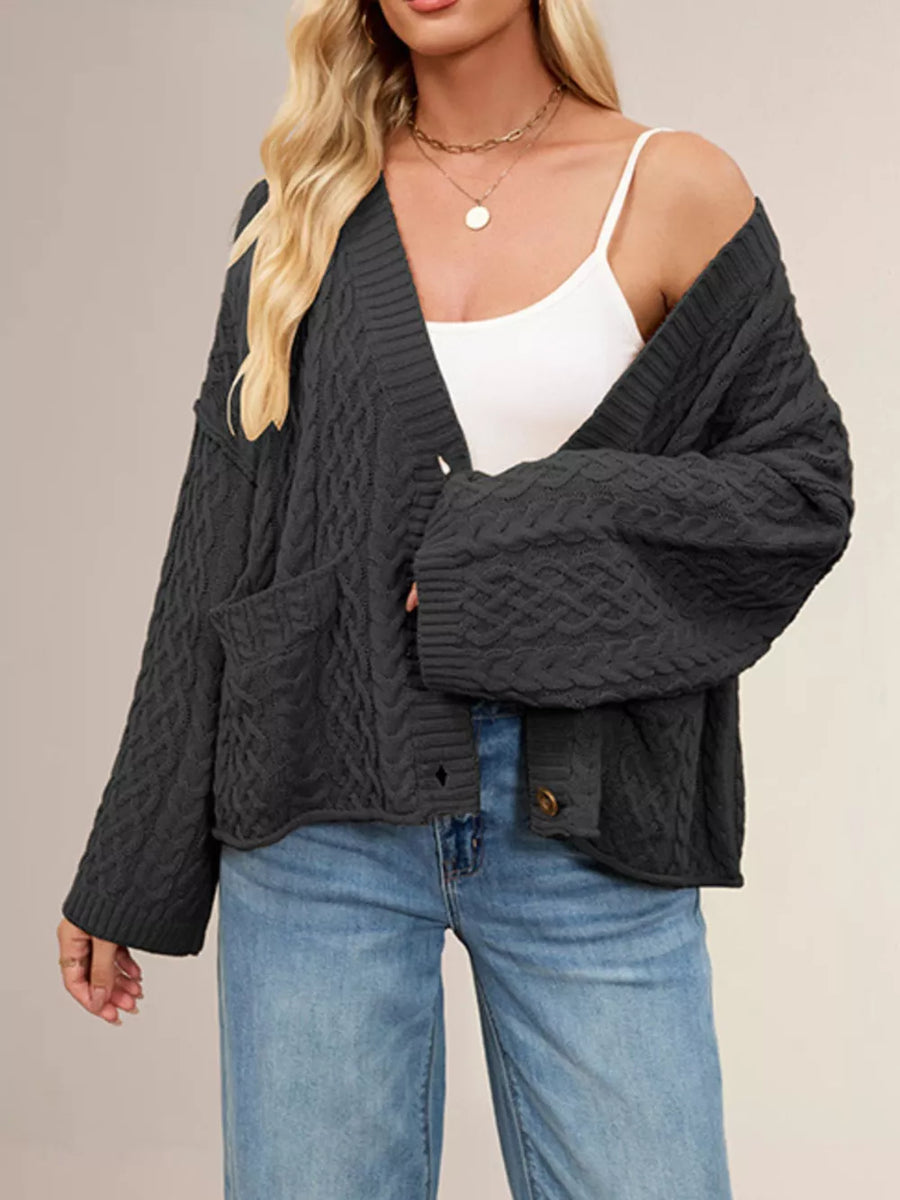 cardigan in Watermelon Red with cable-knit and cropped