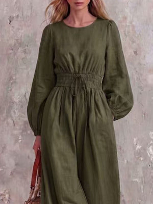 navy blue relaxed jumpsuit with round neck