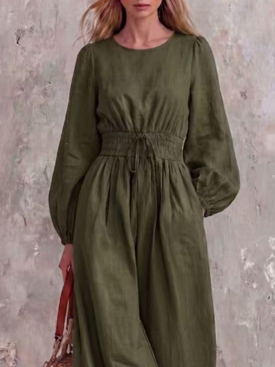 navy blue relaxed jumpsuit with round neck