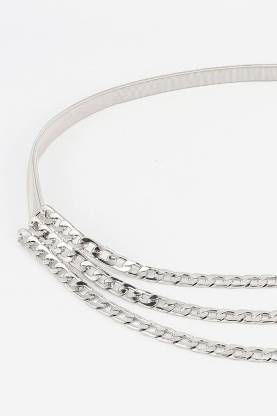 Silver chain cascade belt with elastic band detail