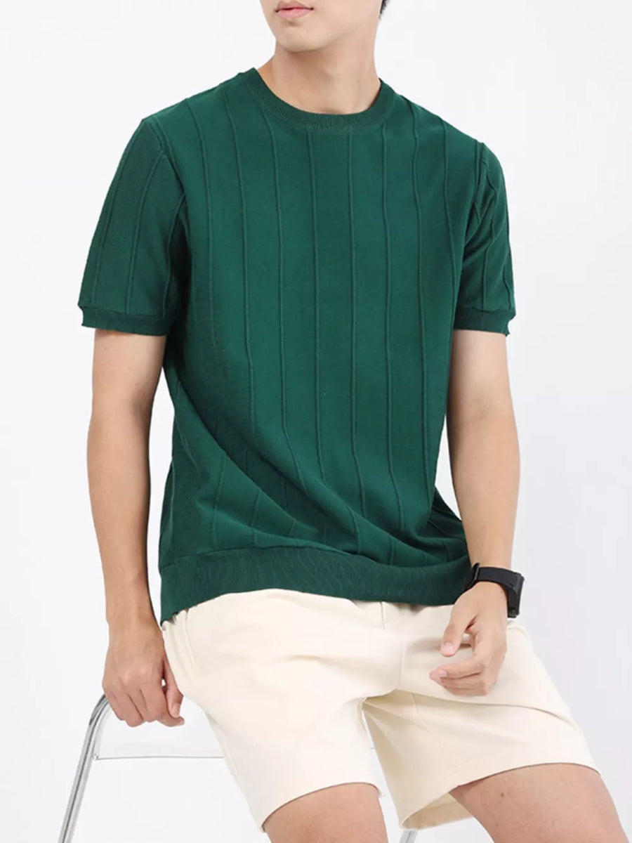 Textured short sleeve t-shirt in Wood Green with vertical ribbing and crew neck.