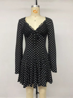 Polka Dot Lace Trimmed V-neck Mini Dress option 11