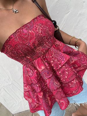Smocked Layered Paisley Print Tube Top option 6