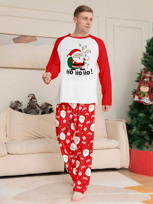 white pajama set with graphic print and long sleeve