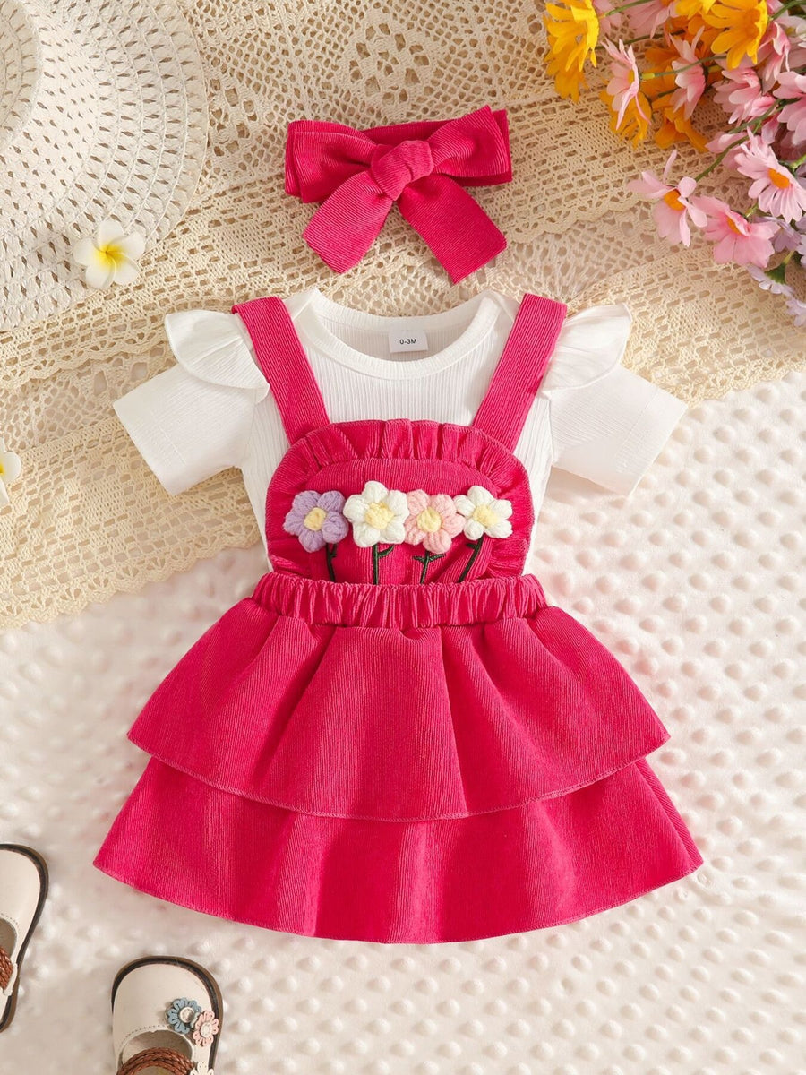 overall dress in dusty rose with floral and ribbed
