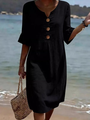Yellow Button Decor Ruffle Sleeve Midi Dress Plus Size