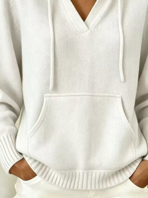 pullover hoodie in cream with pocketed and hip-length
