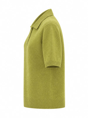 Wool Short-Sleeve Knitted Polo Shirt in Beige