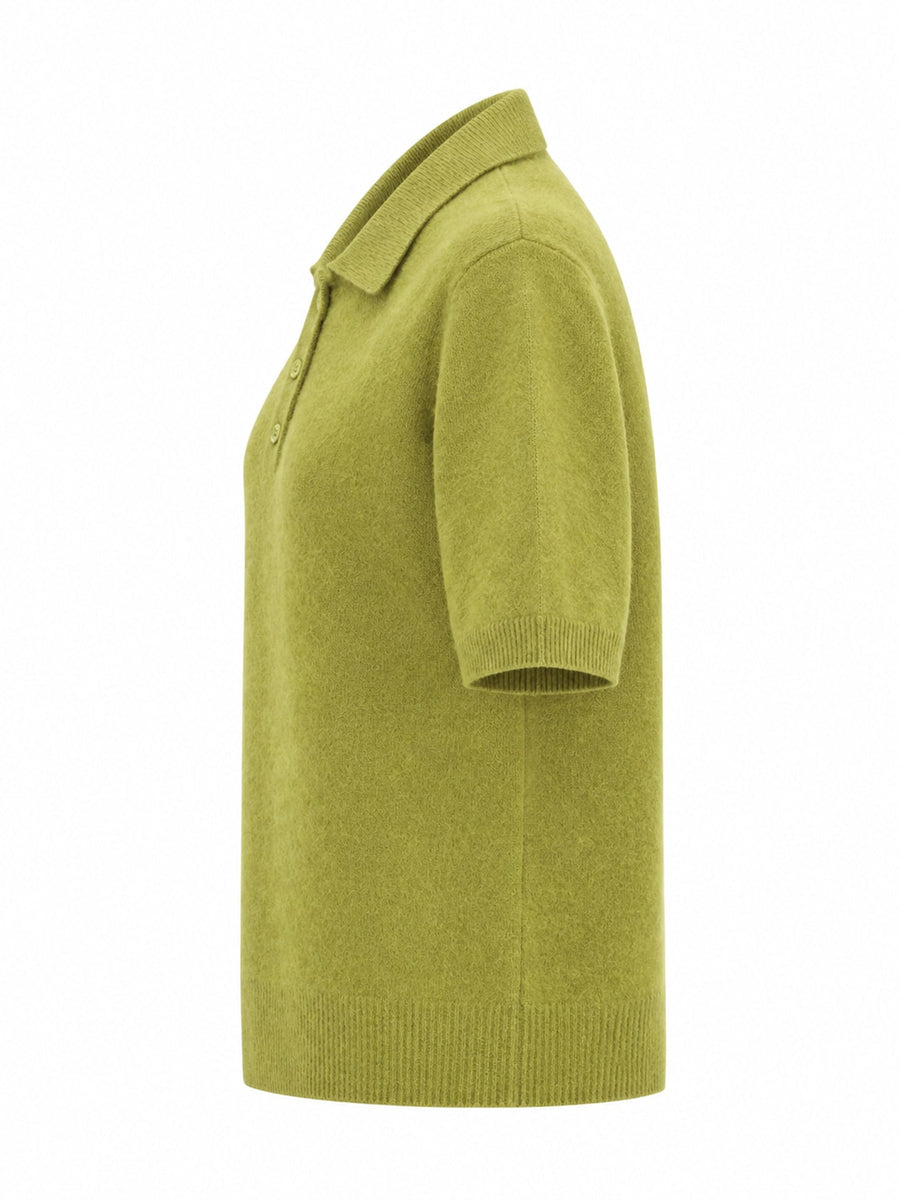 Wool Short-Sleeve Knitted Polo Shirt in Beige