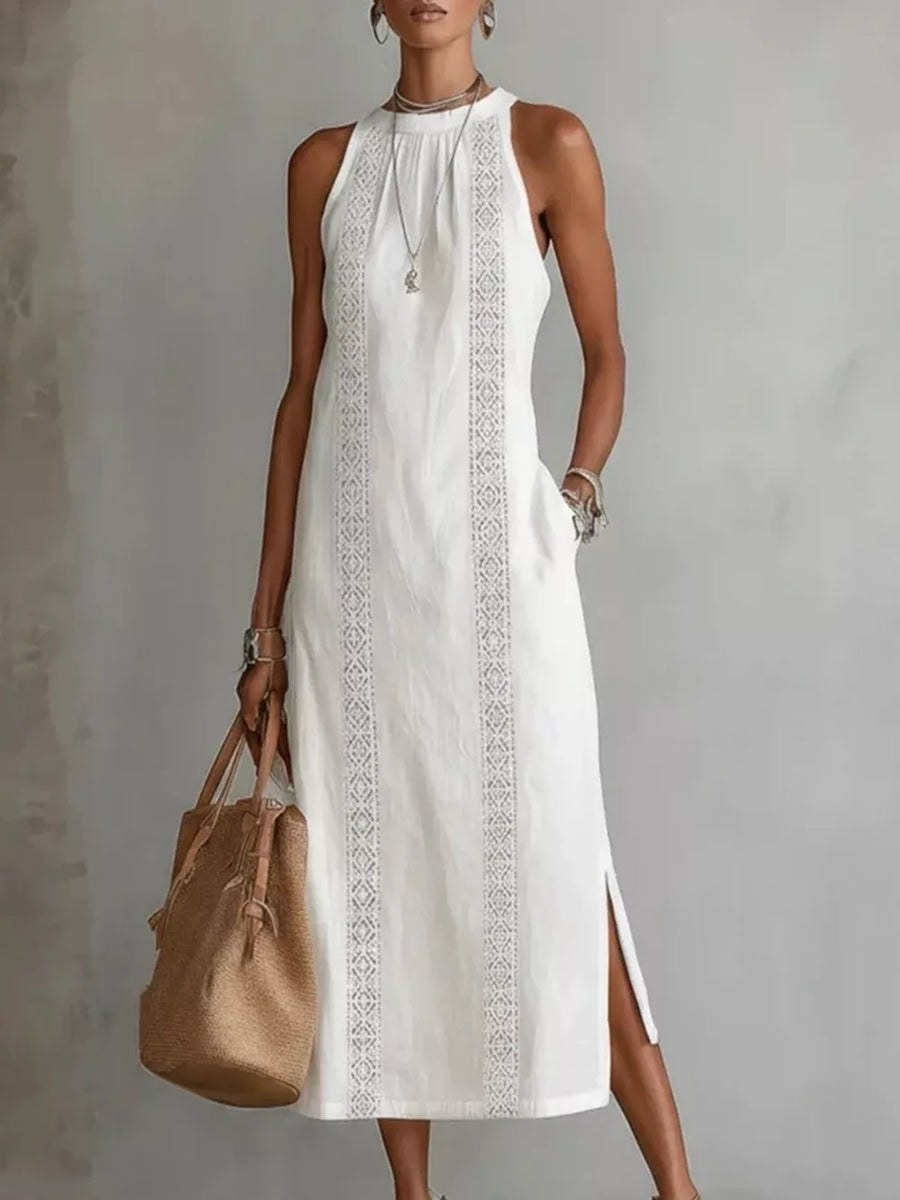 Black Sleeveless Lace Trim Midi Dress Plus Size
