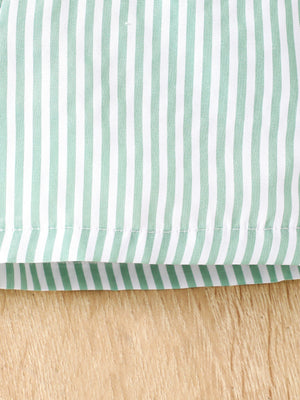 Baby green and white striped cotton tee and shorts set detail